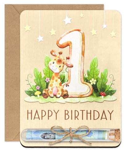 1. Geburtstag Junge Mädchen, 1 Jahr Geldgeschenk Verpackung Holz | Geschenke zum 1 Geburtstag Mädchen mit Reagenzgläser - 1 Happy Birthday