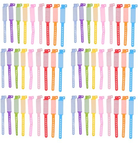Generisch 100 Stück PVC Identifikationsarmbänder für Verstellbar mit Knopfverschluss Farbige Einwegarmbänder für Veranstaltungen und Outdoor Aktivitäten Zufällige Farbe Zufällige Farbe