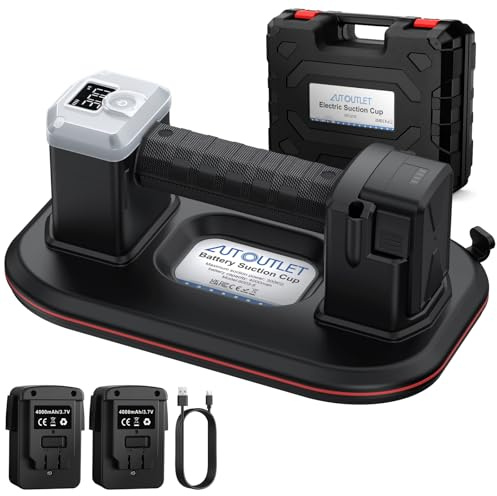 AUTOUTLET Akku Saugheber, 10 Dual-Motor Elektrischer Saugheber 300kg Saugkraft, Saugheber Fliesen Glassauger Fliesenheber mit LCD-Anzeige & 2x 2000mAh-Akku wiederaufladbar für Fliesen Glas Marmor