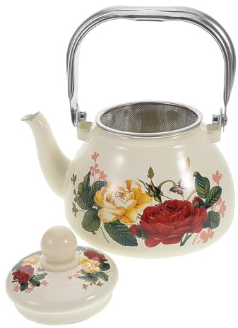 IMIKEYA Teiera smaltata vintage per fornello a gas bollitore resistente con colino rimovibile teiera smaltata per infusione di tè
