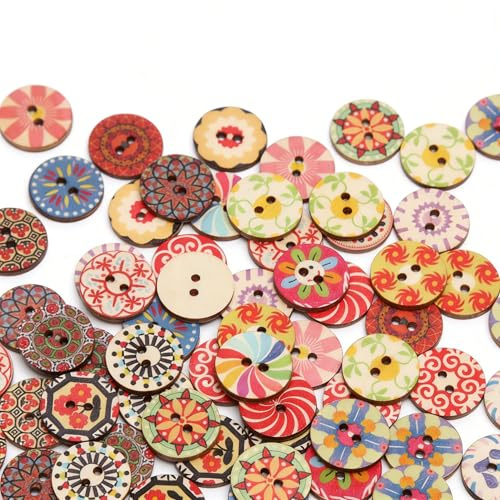 200 Stück Bunte Holzknöpfe Naturholzknöpfe Runde Form 10 MM Knöpfe Holz mit 2 Löchern Retro Knöpfe für Strickjacke zum Basteln und Nähen