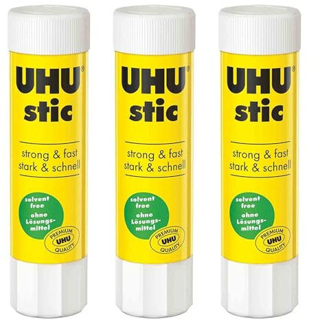 UHU Lot de 3 bâtons de colle, sans solvants, 8,2 g, avec capuchon
