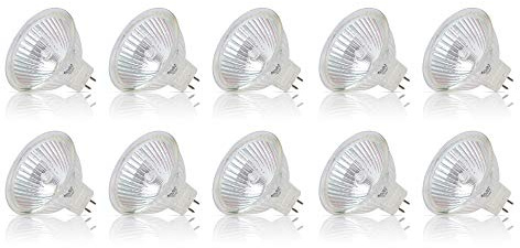 Simba Lighting Halogen MR16 20W 12V Light Bulbs (10 Pack) for Landscape, Track Lights, Fiber Optics, Desk Lamps, BAB C Spotlights with Glass Cover, GU5.3 Bi Pin Base, 2700K Warm White Dimmable