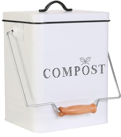 KA4368 Poubelle de Compostage en Metal 5L2, Blanc/Noir