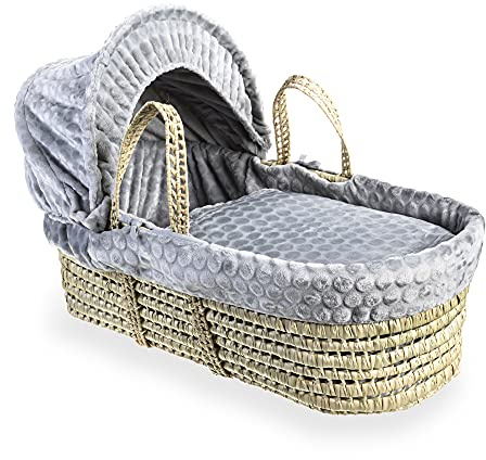 Clair de Lune Babykorb Marshmallow Palm mit weicher Babybettwäsche, grau, 75 x 28 cm