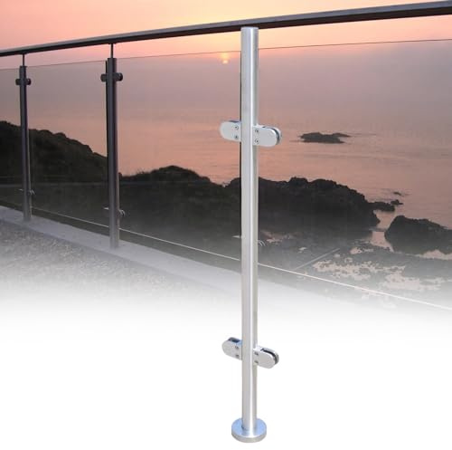 ROMYIX 316 Stainless Steel Glass Balustrade with Glass Clamps and Rubbers,1100mm Middle Post Balustrade Posts Glass Railing Column Outdoor Handrail,fits 10~12mm Toughened Glass (Middle Post)