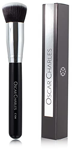Oscar Charles 104 Luxe Professional Flat Top Foundation Buff Makeup Brush for Liquid Foundation Make up (Silver)
