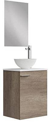 Baikal Conjunto De Mueble De Baño 45cm. Incluye Mueble con Lavabo. Melamina 16mm. Mueble MONTADO. Encimera + Lavabo. con Espejo 1 Puerta Tirador Horizontal Nebraska