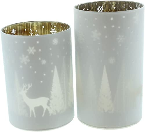 FRANK FLECHTWAREN Windlicht Winterlandschaft, im 2er Set, Elegantes Design, vielseitig einsetzbar