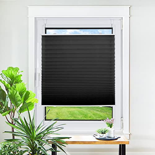 Homland Plissee ohne Bohren Klemmfix Schwarz 130 x 100 cm(LxB), Plissees für Fenster und Tür, Jalousie Easyfix Plisseerollo mit Klemmträger Sonnenschutz und Sichtschutz lichtdurchlässig Rollo