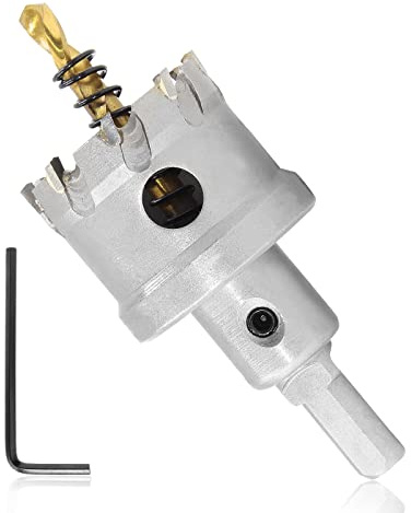Qjaiune Scie-cloche à métal de 40 mm, foret à pointe en carbure de tungstène avec foret pilote plaqué titane, scie cloche TCT pour acier inoxydable, tôle, laiton, aluminium