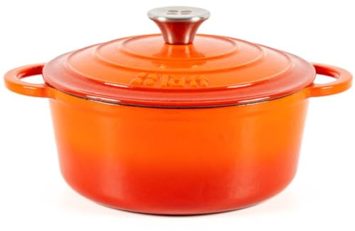 Lätt Home Cocotte Hierro Fundido Esmaltado Naranja. Cocotte Redonda 22x10,5 CM - 3,35 L. Olla Elegante, Resistente, Especial para Inducción y Apta para todos tipo de Cocina