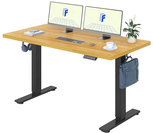 FLEXISPOT Höhenverstellbarer Schreibtisch Basic 140x80cm | mit Haken und 25mm EINTEILIGER Tischplatte, ergonomischer Schreibtisch mit LED-Höhenanzeige und Memory-Funktion Ahorn+Schwarz