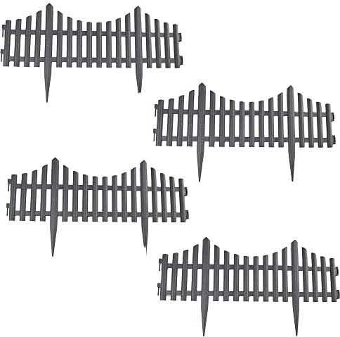 PLASTIFC Set of 4 Plastic Wooden Effect Lawn Garden Border Edge Edging Plant Picket Fencing Interlocking Panels for Flowerbeds (Garden Edging No. 5 - Dark Grey)