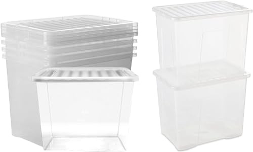 STAR SUPPLIES 5 Plastic XL 80 Litre Stackable Home Office Storage Boxes | Clear Containers Complete With Lids