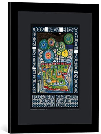 kunst für alle Bild mit Bilder-Rahmen: Friedensreich Hundertwasser Arche Noah 2000 - dekorativer Kunstdruck, hochwertig gerahmt, 40x50 cm, Schwarz matt