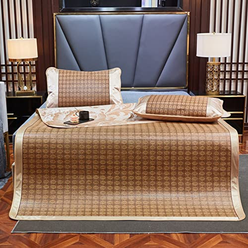 Bambusmatte Bett Schlafen Pad mit Kissenbezug, Cool Sommer-Schlafmatten, Bambusmatte BettwäSche, Atmungsaktiv SchweißAbsorbierend Glatt Faltbar, für Home Schlafzimmer Student Wohnheim(Size:1.5m)