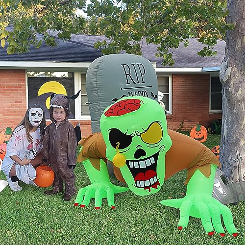 BLOOMWIN Halloween Aufblasbare Deko Outdoor - 2,6 x 1,5 m Zombie Figuren XXL Außen Halloween Deko Garten Horror Gruselig mit LED-Lichtern