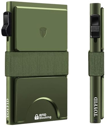 TOYFID Schlanke Brieftasche für Herren, Metall-Kartenhalter, minimalistische Pop-Up-Herren-Geldbörse, RFID-blockierendes Visitenkartenetui mit Rückplatte und Geldband für schnellen Kartenzugriff