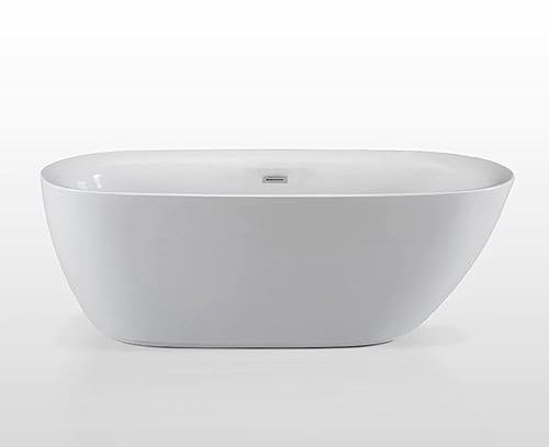 Sanotechnik Freistehende Design Badewanne Sydney, Maße: 170 x 75 x 60 cm, Acrylwanne, Elegante Form, verstellbares Fußsystem, Ab-und Überlaufgarnitur, Weiß, Füllmenge 252L