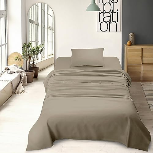 IlGruppone Set Lenzuola 100% Cotone Di Flanella Completo Letto Made In Italy Anti-Pilling Tinta Unita Lenzuolo Sopra Sotto Federe (Piazza e mezza, Tortora)