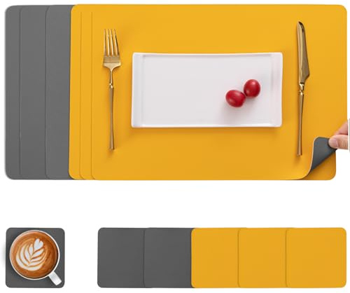 Myir JUN Set de Table Lavable Set de Table Cuir et Dessous de Verre | Lot de 6 Antidérapant Set Table Double Face Sets de Table Lavable Impermé Ables Set Table Plastique
