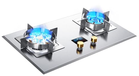 Stainless Steel Gas Cooktop 2 Burners,LPG/NG Desktop/Embedded Gas Stove,Thermocouple Protection for Apartments,Indoor 24566 BTU (Size : NG)