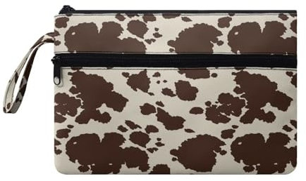 Suhoaziia Reise-Make-up-Tasche mit Vordertasche, Clutch, einfach zu transportieren, Münzkarten-Geldbörse, Kuhfell-Aufdruck, Medium