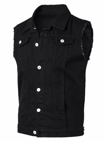 Yukirtiq Chaleco de Jeans para Hombre Chaleco de Mezclilla Chaleco de Tela Vaquera sin Mangas Vintage Chaqueta de Mezclilla, Negro, XL