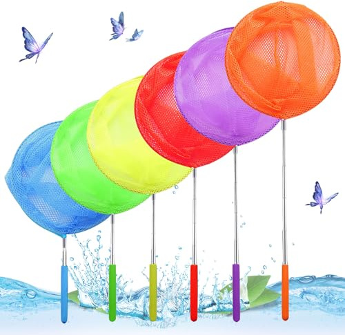 Xmart 6 Pieces Filet Papillon Ajustable Filet Papillon TéLescopique 36-83,5 cm Epuisette Peche pour Enfant Convient pour Attraper des Papillons des Petits Poissons et des Crevettes