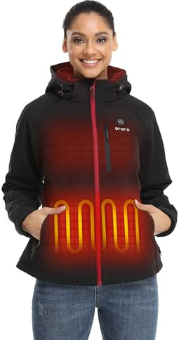 ORORO Women's Heated Jacket, 4-Zone Heating, Up to 10H Warmth | Water and wind resistant shell, detachable hood, heat at both hand pockets, FELLEX insulation for everyday winter wear