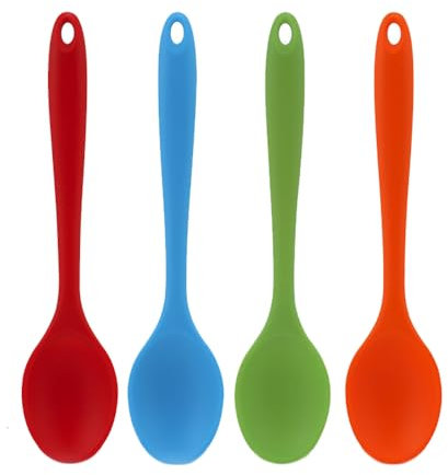 4 PCS Silicone Spoons Nonstick Cooking Spoons Heat Resistant Baking Serving Spoons Utensil Spoon Mixing Spoons for Kitchen Cooking Stirring Baking Serving Soup