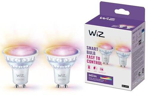 WiZ GU10 Smart LED glaslampa - 50W GU10 ersättning, klassisk stil med 16 miljoner färger, Wi-Fi/Bluetooth, röst- / appkontroll, fungerar med Google Home, Alexa och HomeKit, 2-pack