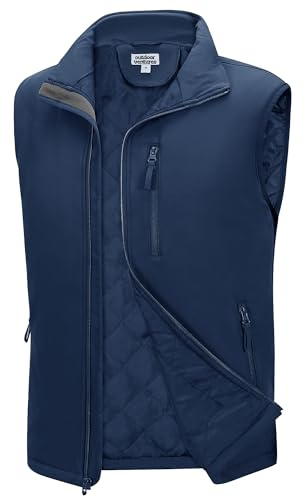 Outdoor Ventures Softshell väst för män fodrad med buffert, vattenavvisande vindtät väst, gilet, ventilerande ärmlös jacka för cykling, löpning, vandring, blå, M