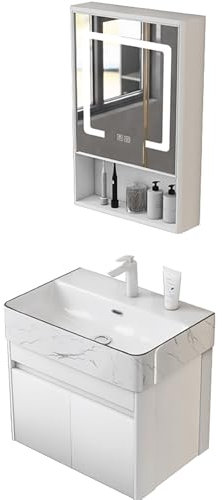 SXSYTR Eckwaschbecken Mit Unterschrank, Wandmontiertes Keramikwaschbecken, Badezimmer-Eckwaschbecken, Eck Badezimmerschrank Mit Waschbecken Nd Spiegelschrank(40cm)