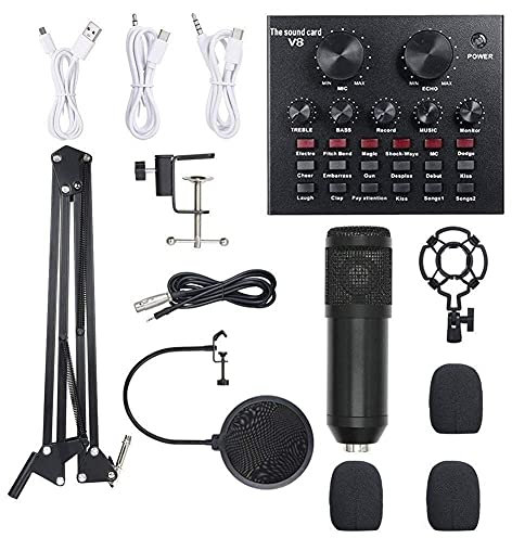 XRPOUXMTE Multi-functional Live Sound Card and Microphone Kit Suspension Transmission Recording Condenser Microphone Set