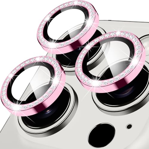 Oelrstfe Pellicola Fotocamera per iPhone 16 Pro/16 Pro Max,Posteriore Obiettivo Protezione Vetro Temperato,HD Trasparente Lente Schermo,Durezza 9H Anti-graffio Ultra Resistente Glitter Camera,Rosa