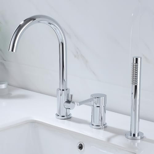 XJTNLB 3 Hole Bath Mixer Tap Chrome Shower Head and Hose Set for Bath Taps Bathroom Hot Cold Water Tap Mixer Shower