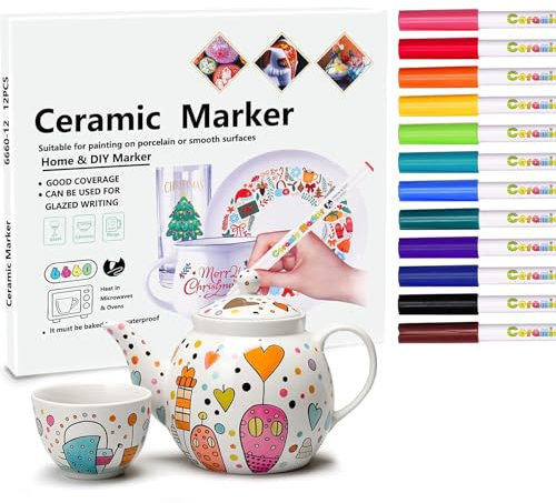 Pontedinvoy porzellanstifte spülmaschinenfest，Wasserfester1.0mm，12 Farben Geeignet für Zeichnungsmuster und Designkreationen Porzellan.