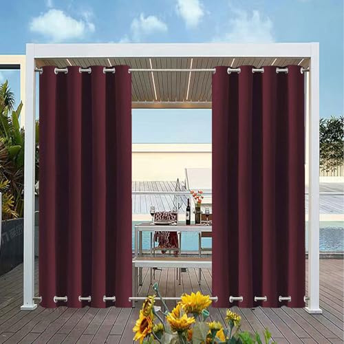 TECDOTO wasserdichte Outdoor Vorhänge für die Terrasse, Wetterfester Verdunkelungsvorhang mit Ösen Oben und Unten, Wärmeisolierte Sichtschutzvorhänge, 1 Paneel, Rot, B150cm xH150cm