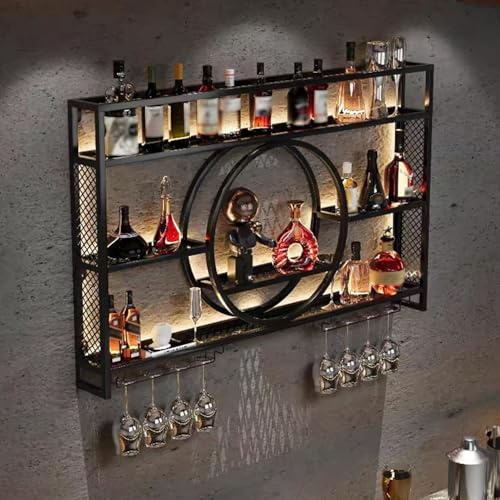 Support Bouteille Vin，rangement Ustensiles Cuisine Mural Porte Vin Metal étagère à Murale Noir Meuble Casier Industriel Etagere Alcool Bar Range(Size:120 * 15 * 80cm,Color:Noir)