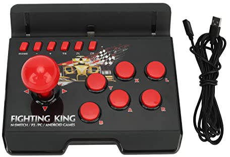 Tbest Mando de Juego con Cable con Joystick Esférico, Cable USB de 6 Botones de Control, Diseño Negro y Rojo, 4 en 1 para PS3, PC,