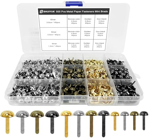 500 Piezas Encuadernadores Metalicos, Scrapbooking Fasteners, Metal Dorado Mini Encuadernadora Redondos, Clip De Doble Pie De Cabeza Redonda, Clip De Metal Para Scrapbooking(Plata, Bronce, Oro, Negro)