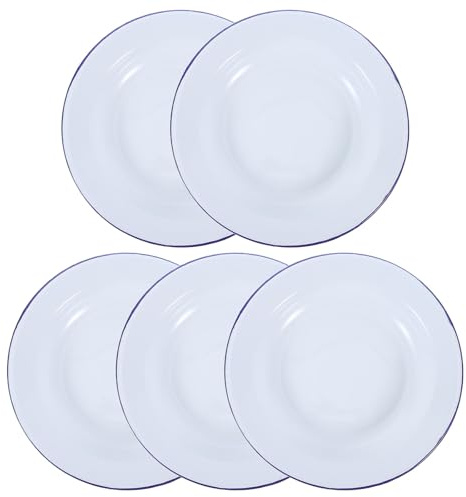 MAGICLULU Vintage Round Enamel Hot Pot Plates Set of 5 Stackable Enamelware Serving Dishes for Home Gatherings Snacks and Meals Easy to Clean