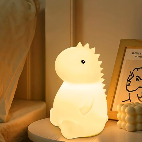 BUOAZR Dinosaurios Luz Nocturna Infantil, 7 Colores 2 Brillo, Silicona Luz de Bebé con Control Táctil,1200mAh, USB Recargable, para Sala de Estar, Sala de Niños, Dormitorio