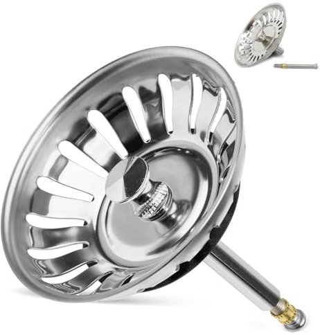 Strainer Basket Sink, Diameter 80 mm, Stainless Steel Drain Strainer, Universal Sink Plug, 20 Slots, Strainer Basket for Sink Accessories, Blanco and Franke for Kitchen Sink