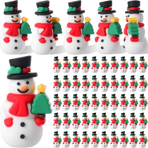 Chunful 50 Pcs Mini Christmas Snowman Figures Tiny Snowman Statue to Hide and Seek Game Little Rubber Snowmen Figurines for Christmas Party Gifts Table and Hung on The Xmas Tree Decorations