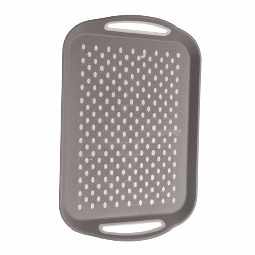 Bandeja grande antideslizante para servir, 41 cm x 29 cm, superficie y base de goma, asas de fácil agarre, colores naturales, ideal para comidas, aperitivos y bebidas (natural)