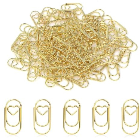 JUGUTA Lot De 100 Trombones En Forme De Cœur Doré Avec Boîte Transparente - Petit Trombones Ovales - Pour Bureau, Salle De Classe