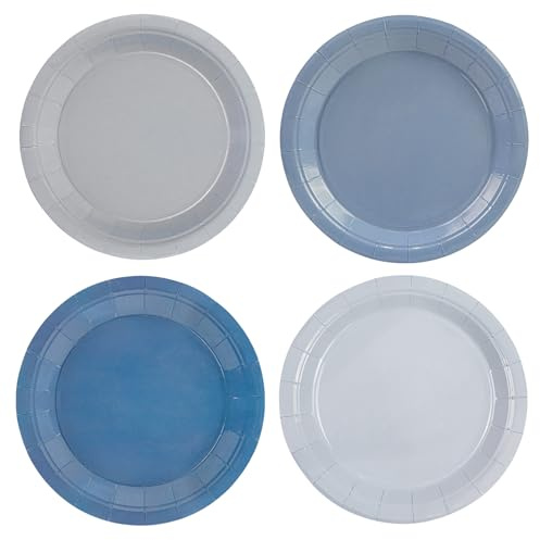 HiEnjoin 48 Stück Blaue Pappteller Gradient Blau Partyteller 23cm Einweg Dessertteller für Geburtstage, Hochzeiten, Babypartys, Partys und andere Anlässe, 4 Farben